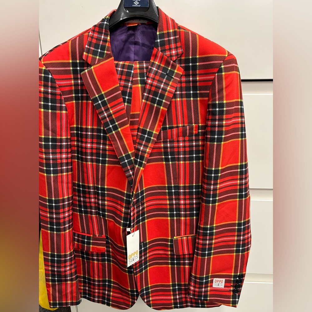 Opposuits The Lumberjack red plaid sport coat and pants Size 44